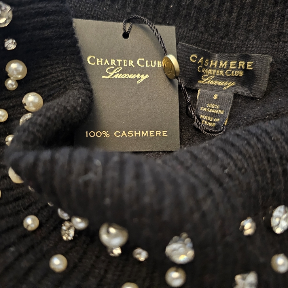 Charter Club Luxury Cashmere off the shoulder bedazzled sweater